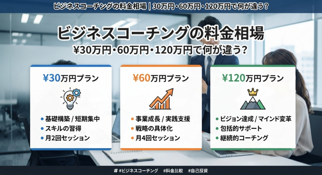 ビジネスコーチングの料金相場｜30万円・60万円・120万円で何が違う？
